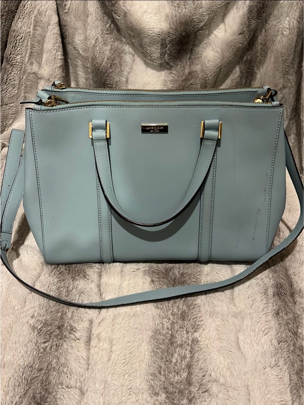 kate spade Light Blue Structured Satchel with Dual Handles & Crossbody Strap